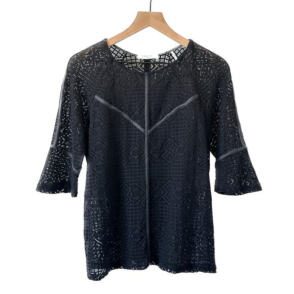 Sandro Paris Black Lace Blouse Top w Piping Detail Size M - Picture 1 of 9